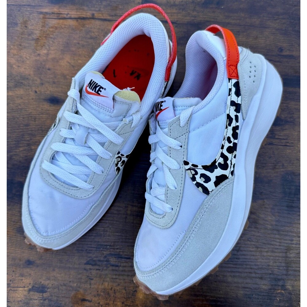 Nike Waffle One DZ5201-100 Leopard Print Swoosh White Orange Women’s 7 Shoes - Picture 5 of 16